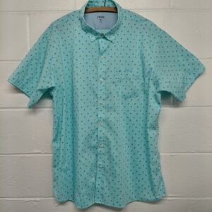 IZOD Mens XXL All Over Tropical Coconut Drink Print Blue Button Up Beach Collar